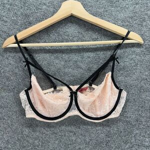 Tarea Balconette Bra Women 36B Pink Floral Lace Sheer Underwired Hook & Eye